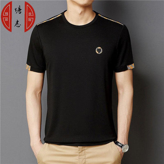 European station 2022 summer ice silk short-sleeved men's t-shirt youth Korean version thin patch trend men's t-shirt wholesale - Viva Vista Store