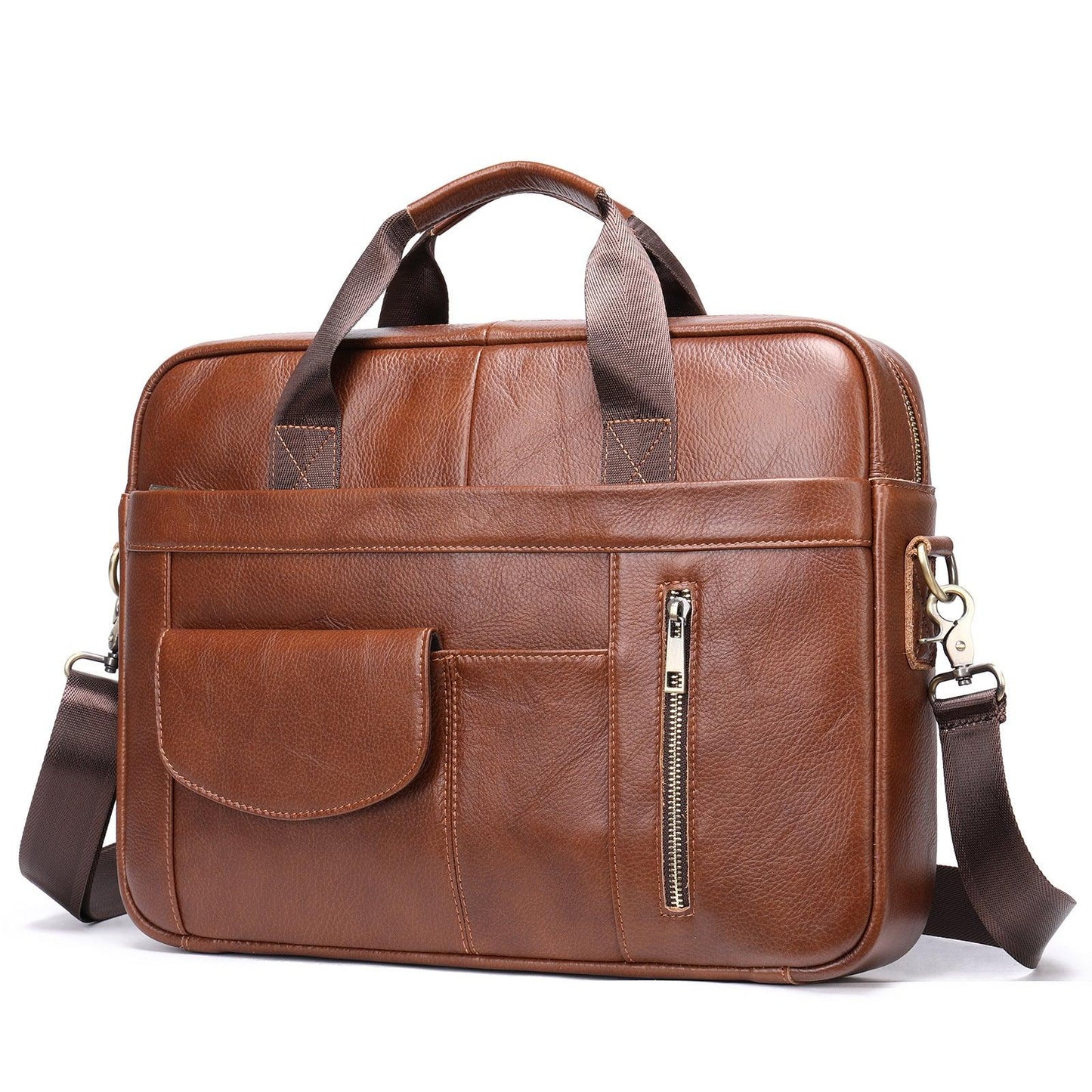 Cross-border Men's Briefcase Genuine Leather Men's Bag Business Bag 14 Inch Computer Bag Men's Portable Shoulder Business - Viva Vista Store