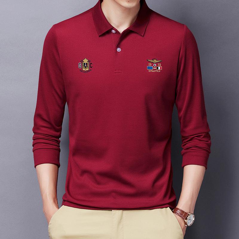 New embroidery men Polo shirt young Korean version of loose lapel lead long-sleeved T-shirt men's clothing - Viva Vista Store