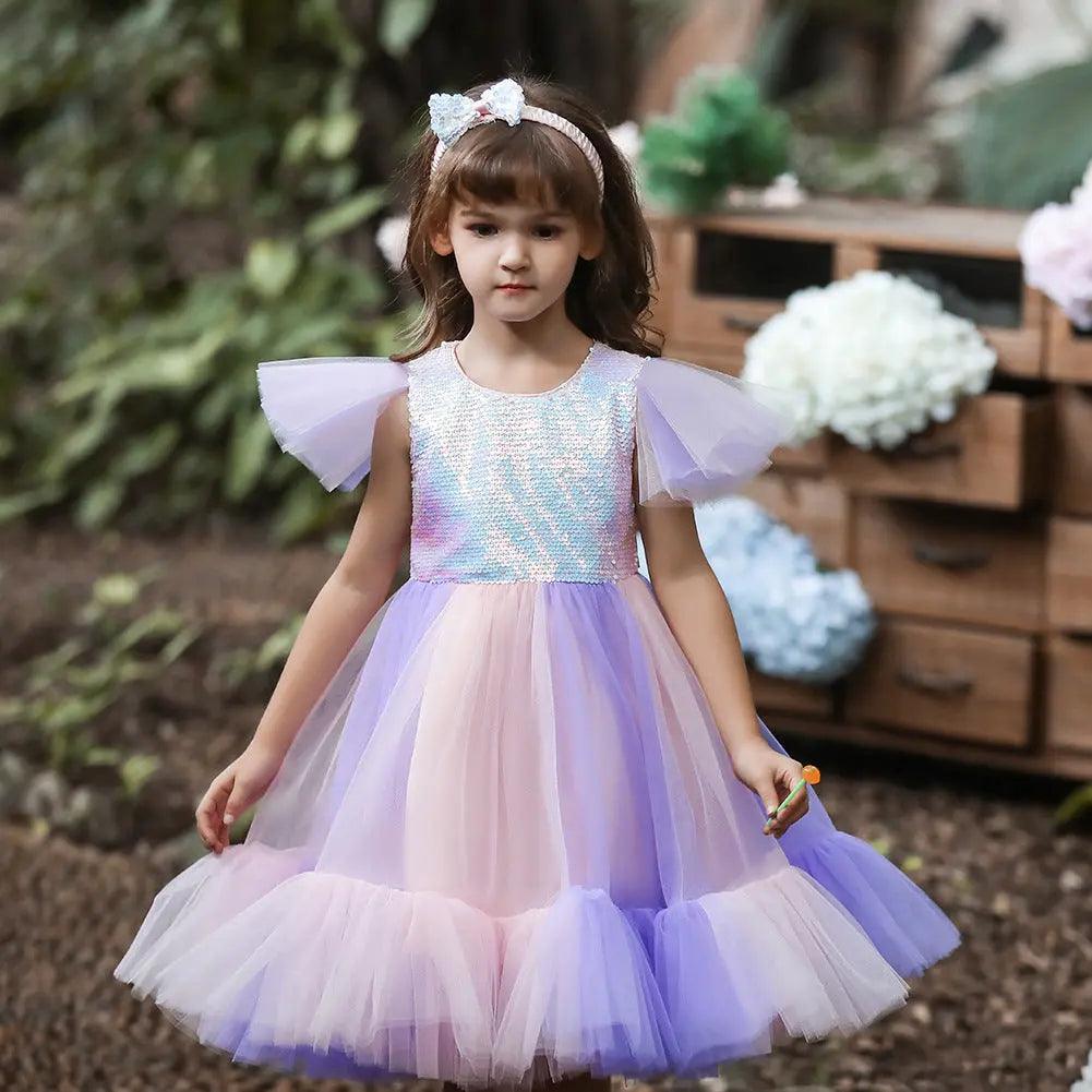 new children's dress skirt sequins flower girl catwalk wedding dress performance dress girl mesh puffy princess dress - Viva Vista Store