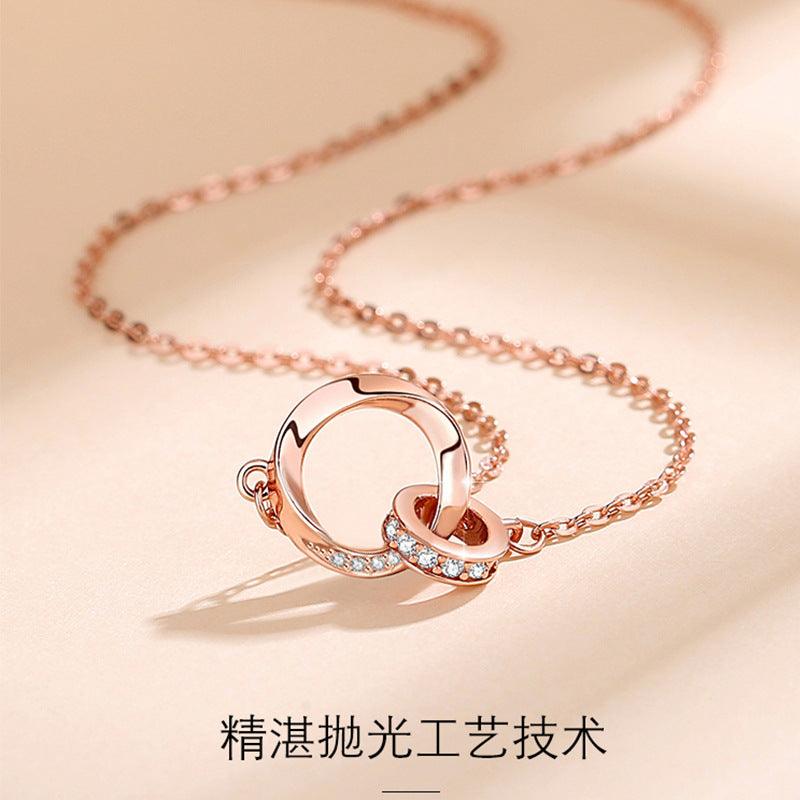 Fashion light luxury style diamond Mobius double ring necklace necklace female Ins style geometric ring pendant clavicle chain - Viva Vista Store