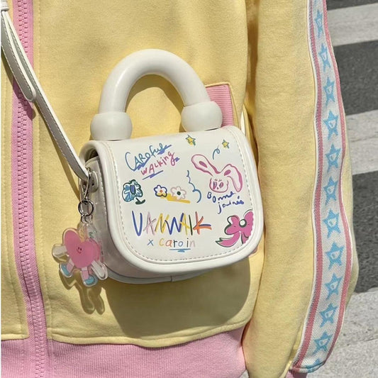 Mini cute foreign cartoon graffiti bag girl 0 spring/summer new Korean version student crossbody bag tote bag tide - Viva Vista Store