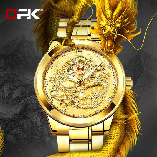 Cross-border Hot OPK brand factory watches wholesale embossed dragon formatys and English table Double calendar waterproof men watch men - Viva Vista Store