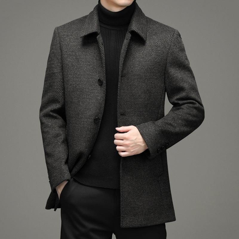 Men's solid color lapels plus cotton thick wool coat middle-aged warm jacket N9821 - Viva Vista Store