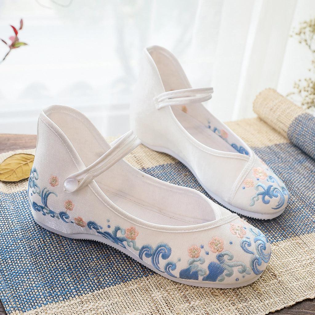 Hai Ling old Beijing cloth shoes embroidered shoes beef tendon Hanfu shoes lightweight antiques Hanfu shoes low-heeled flat women's shoes - Viva Vista Store