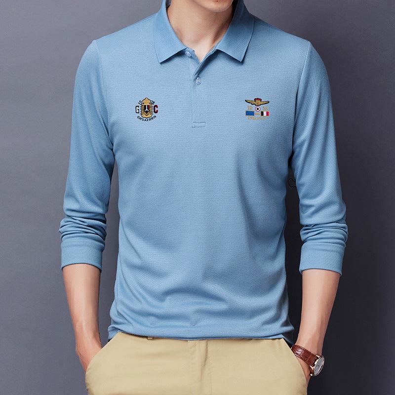 New embroidery men Polo shirt young Korean version of loose lapel lead long-sleeved T-shirt men's clothing - Viva Vista Store