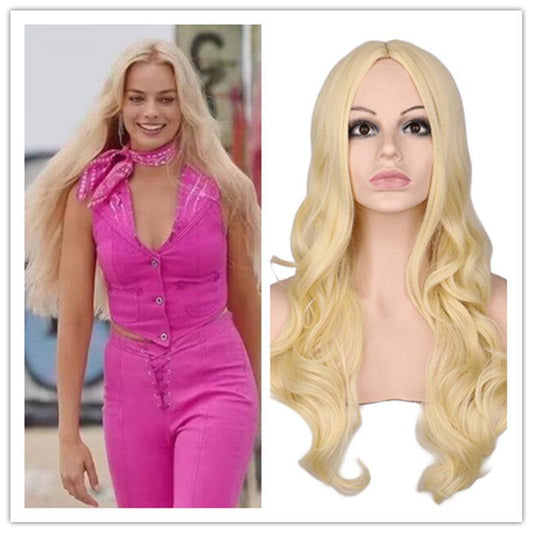 Barbie cos wig Barbie light blonde cosplay wig micro curly hair long hair midpoint - Viva Vista Store