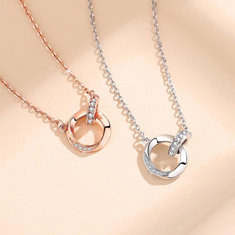 Fashion light luxury style diamond Mobius double ring necklace necklace female Ins style geometric ring pendant clavicle chain - Viva Vista Store