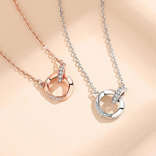 Fashion light luxury style diamond Mobius double ring necklace necklace female Ins style geometric ring pendant clavicle chain - Viva Vista Store