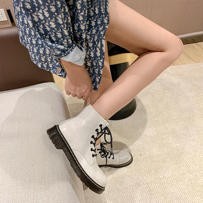 New autumn and winter boots soft leather retro tube boots flat thick keel with Martin boots female round head thick - Viva Vista Store