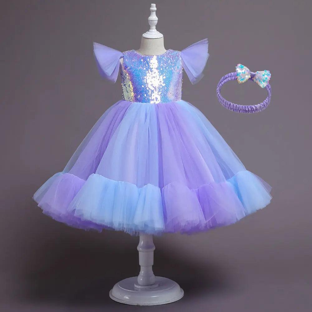 new children's dress skirt sequins flower girl catwalk wedding dress performance dress girl mesh puffy princess dress - Viva Vista Store