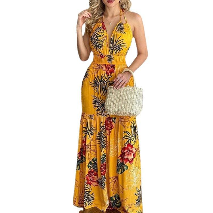 Amazon eBay explosion models 2021 European and American summer new print leap long skirt dress cross-border spot - Viva Vista Store