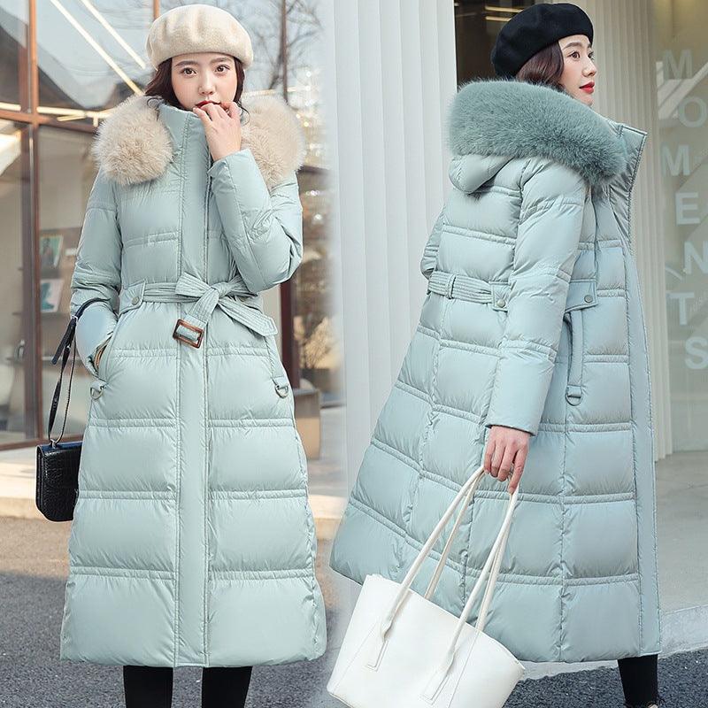 New Down Cotton-padded Coat Women's Long Over-the-knee Large Wool Collar Cotton-padded Coat Thickened Loose Large Size Cotton-padded Coat Jacket - Viva Vista Store