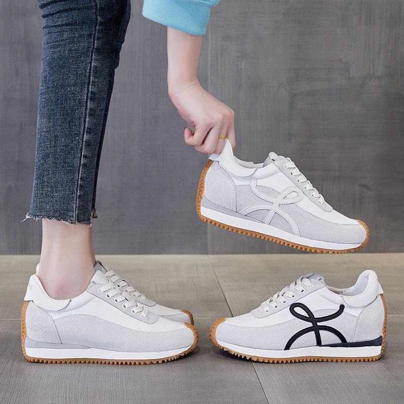 Leather old shoes female 2021 new women's shoes increase the fruits of Agam shoes Yinglan Fengde training shoes women's thick bottom white shoes - Viva Vista Store