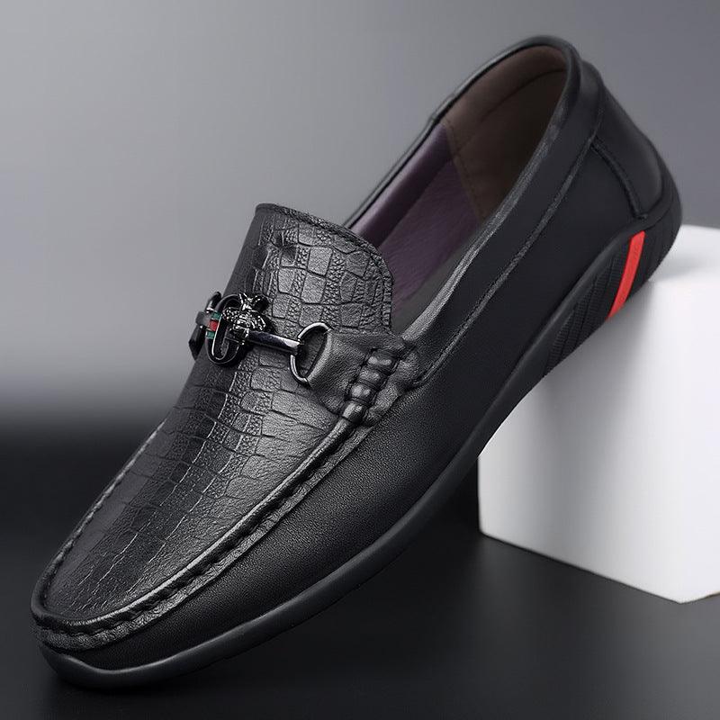 New men's shoes leather black bean beans shoes men's tide Korean casual leather shoes men's set foot soft leather one pedal music shoes - Viva Vista Store