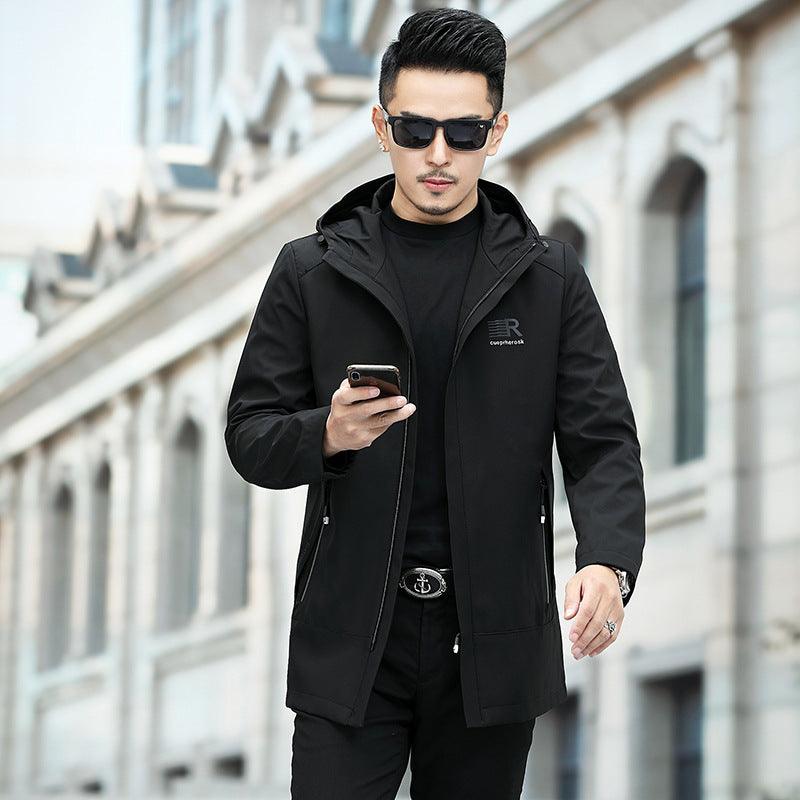 Chinese youth men's windbreaker 2021 spring and autumn new simple fashion casual hooded dad dress coat jacket male - Viva Vista Store