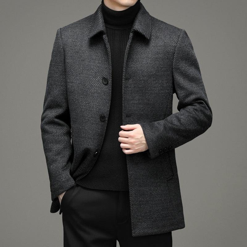 Men's solid color lapels plus cotton thick wool coat middle-aged warm jacket N9821 - Viva Vista Store