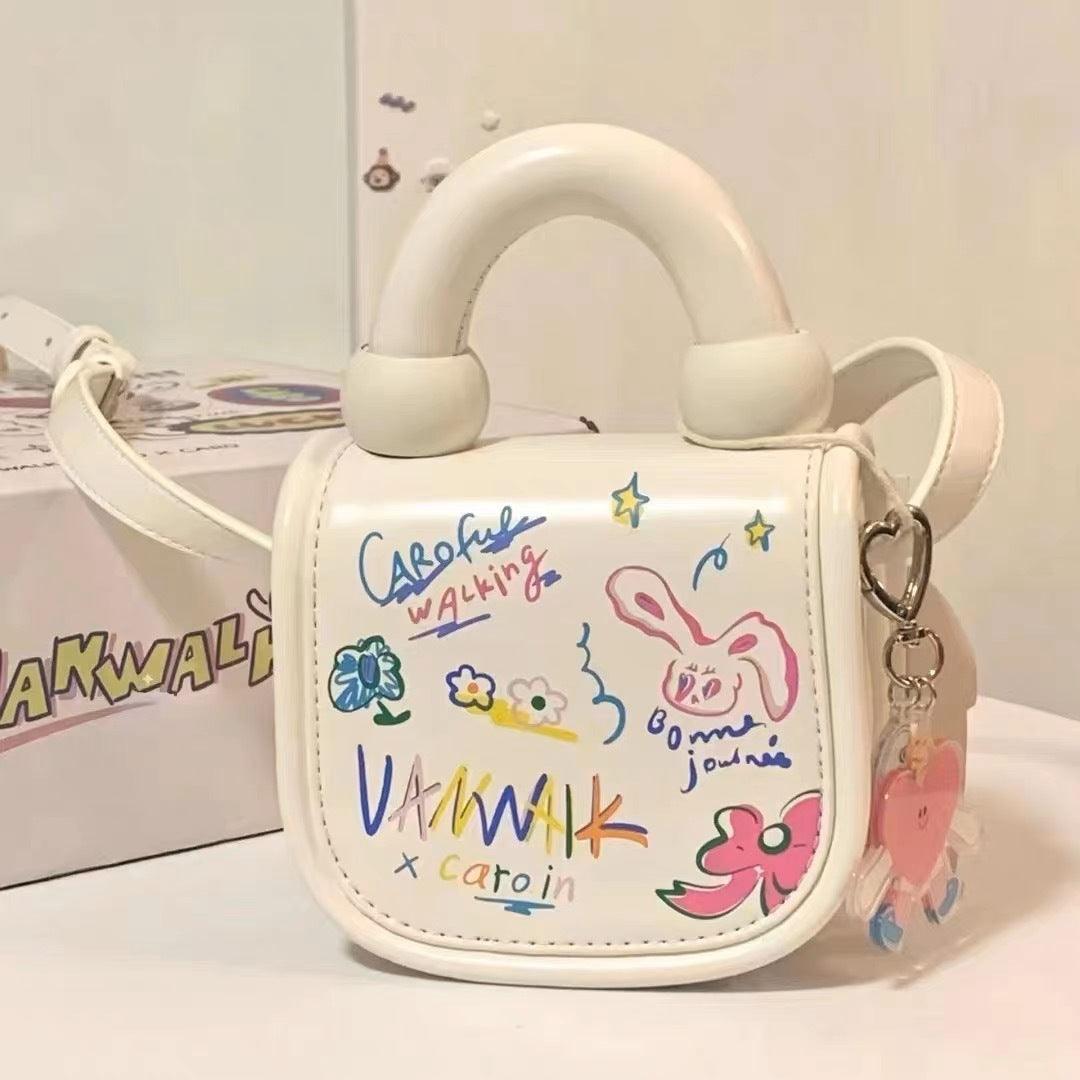 Mini cute foreign cartoon graffiti bag girl 0 spring/summer new Korean version student crossbody bag tote bag tide - Viva Vista Store