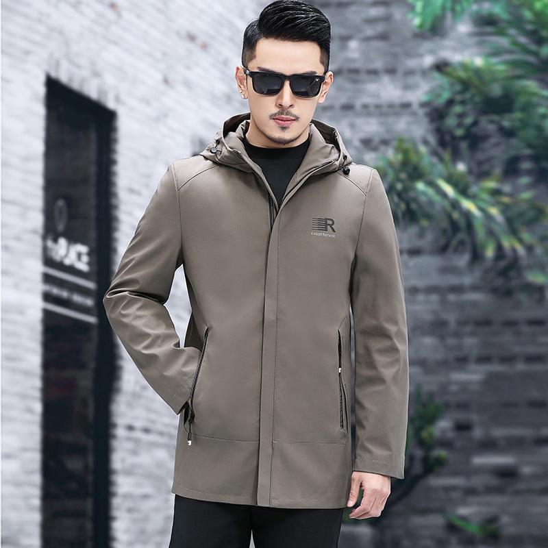 Chinese youth men's windbreaker 2021 spring and autumn new simple fashion casual hooded dad dress coat jacket male - Viva Vista Store