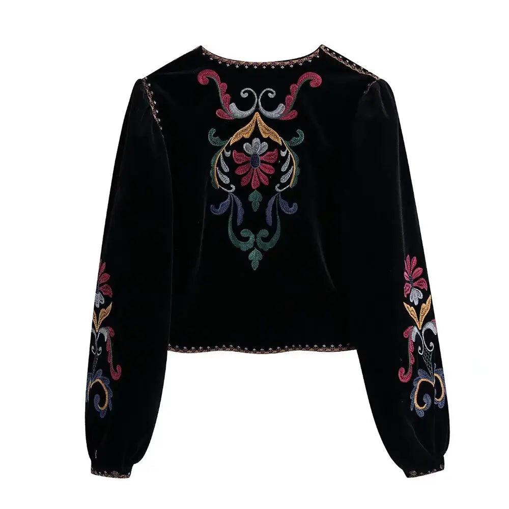 Floral Velvet Embroidered Jacket - Viva Vista Store