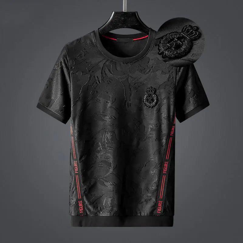 Designer Luxury fashion brand men's short sleeve T shirt personalized jacquard embroidery plus half sleeve men's bottoming shirt - Viva Vista Store