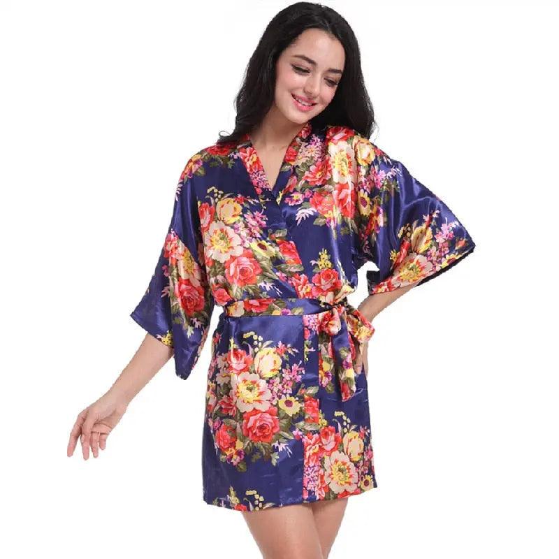 Women Floral Kimono Robe Satin Bridal Dressing Gown Bride Bridesmaid Robes Sleepwear - Viva Vista Store