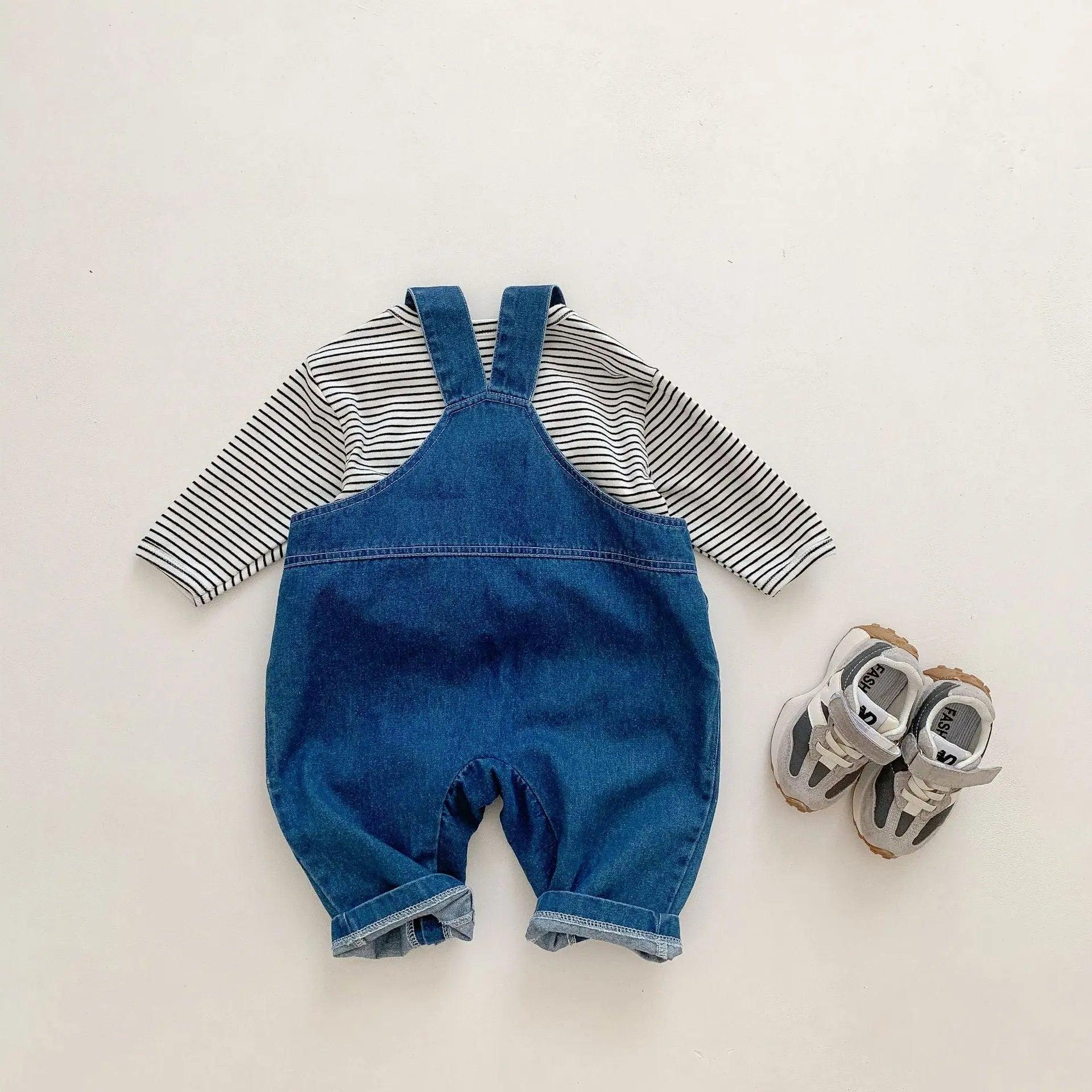 Stripe Top & Denim Dungarees Set - Viva Vista Store