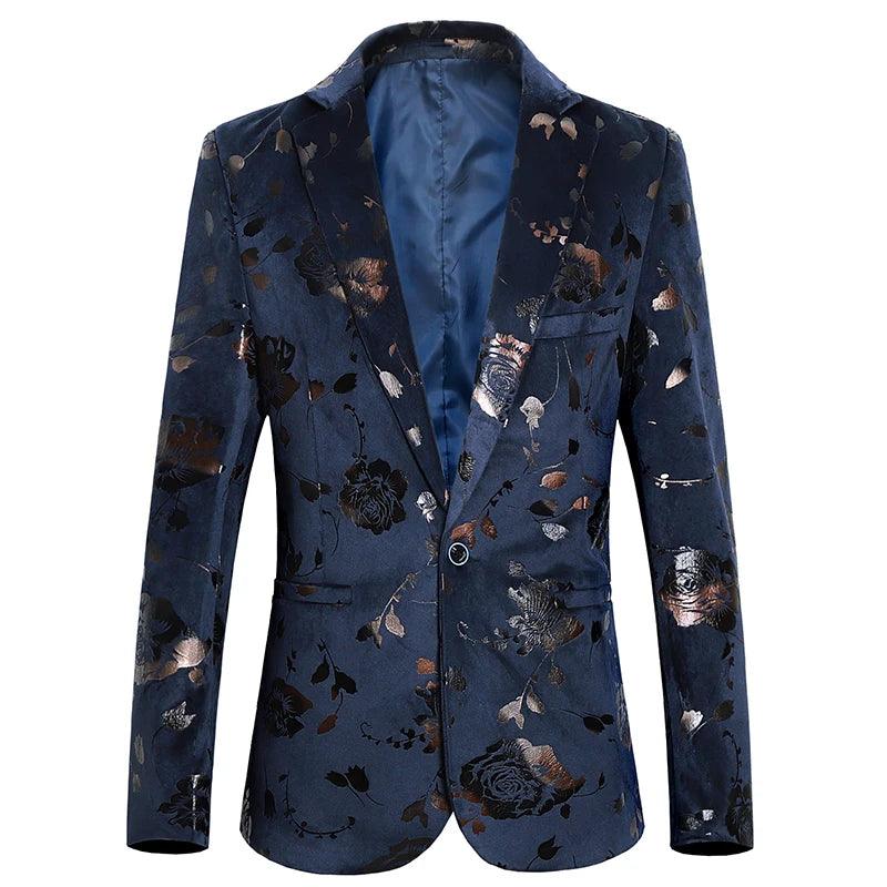 Men's Floral Print Bronzing Slim Fit Large Size 6XL Suit Coat Fashion Casual Male Banquet Blazer Jacket - Viva Vista Store