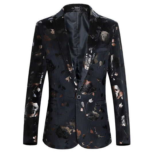 Men's Floral Print Bronzing Slim Fit Large Size 6XL Suit Coat Fashion Casual Male Banquet Blazer Jacket - Viva Vista Store