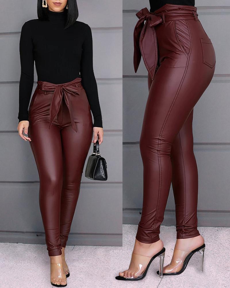 Oversized PU Leather Pants Bow Lace-up Sexy - Viva Vista Store