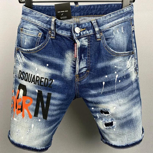 Men Ripped Denim Shorts Italian Luxury Brand Dsq Blue Jeans Shorts Men Cotton Stretch Shorts Jeans New Summer Male Fashion Jeans - Viva Vista Store