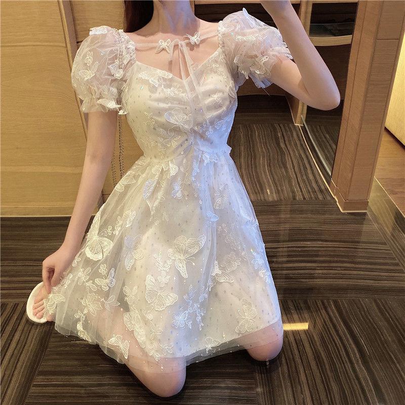 Fairy Princess White Puff Sleeve Mini Dress - Viva Vista Store