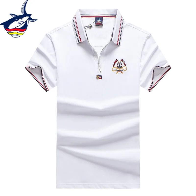 Red Blue White 95% Cotton Polo Shirt Men with Short Sleeve Zipper Design Flag Embroidery Fashion Casual Brand Tace & Shark Polo - Viva Vista Store