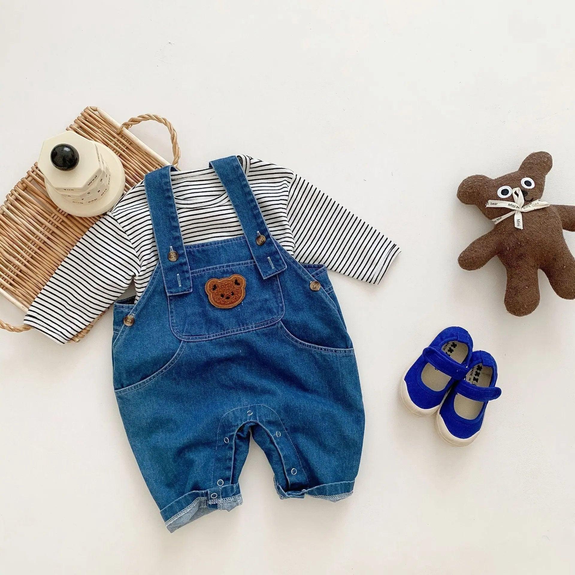 Stripe Top & Denim Dungarees Set - Viva Vista Store