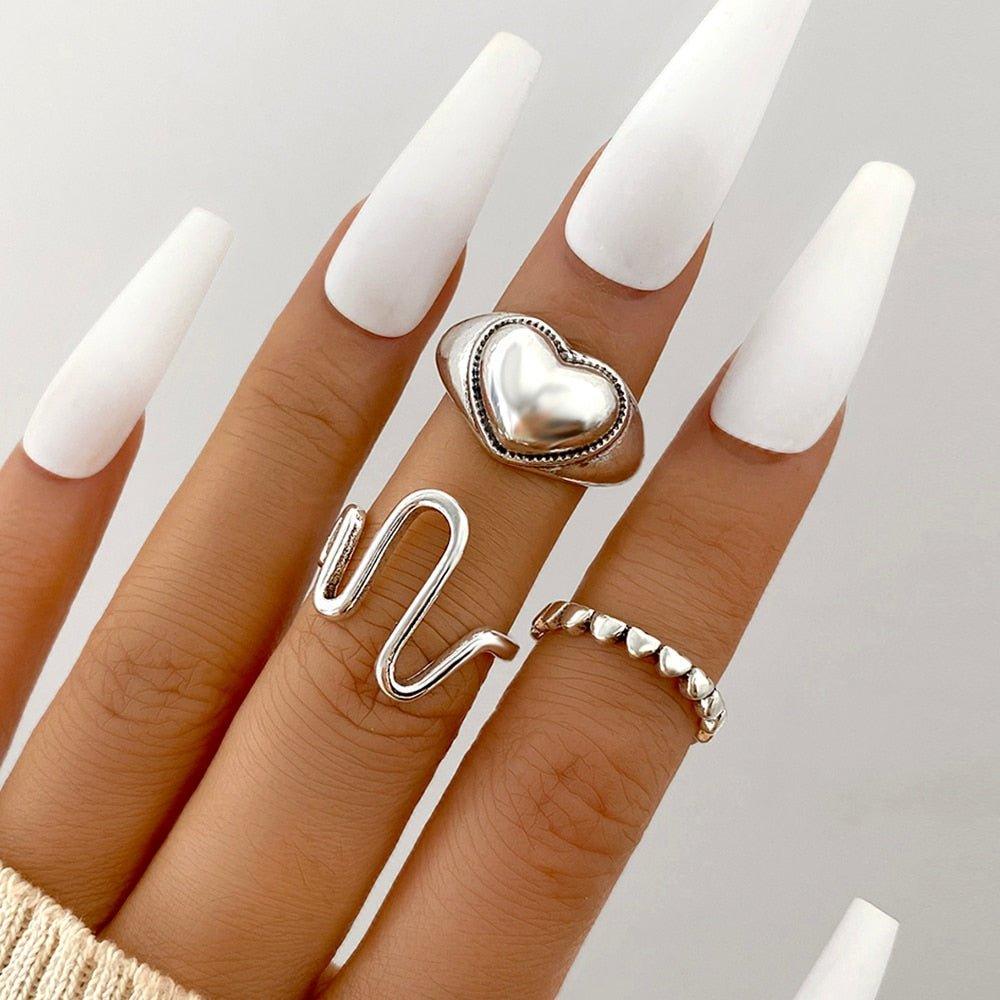 Boho Sensation Pink Butterfly Heart Wave Ring Set - Viva Vista Store