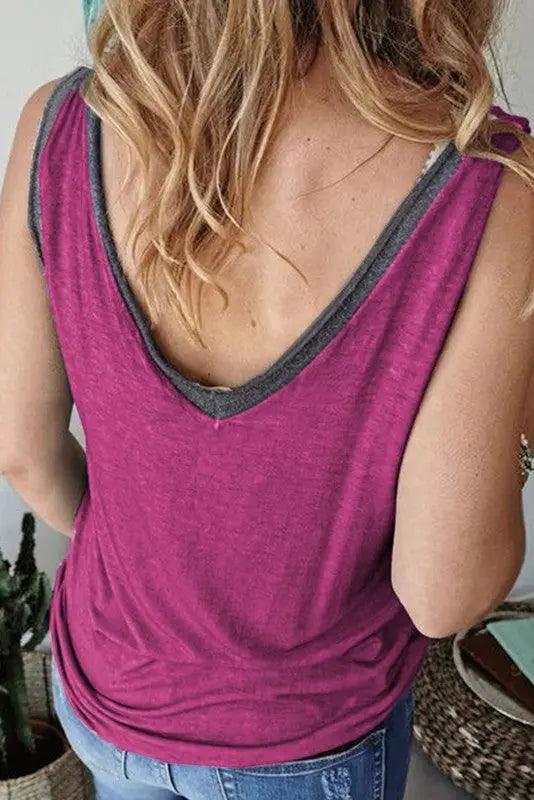 V Neck Pink Gray Tank - Viva Vista Store