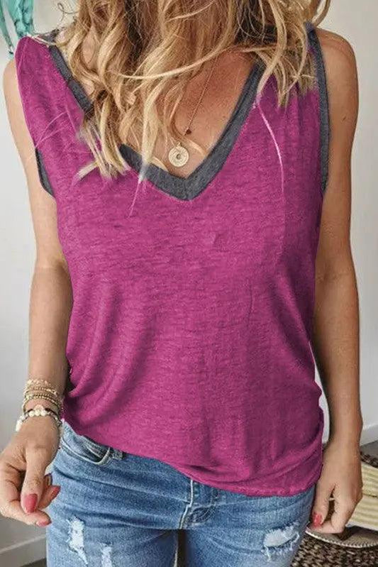 V Neck Pink Gray Tank - Viva Vista Store