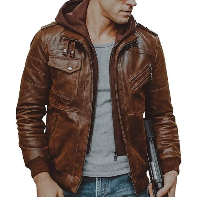 Men's Hooded Leather Jacket - Viva Vista Store