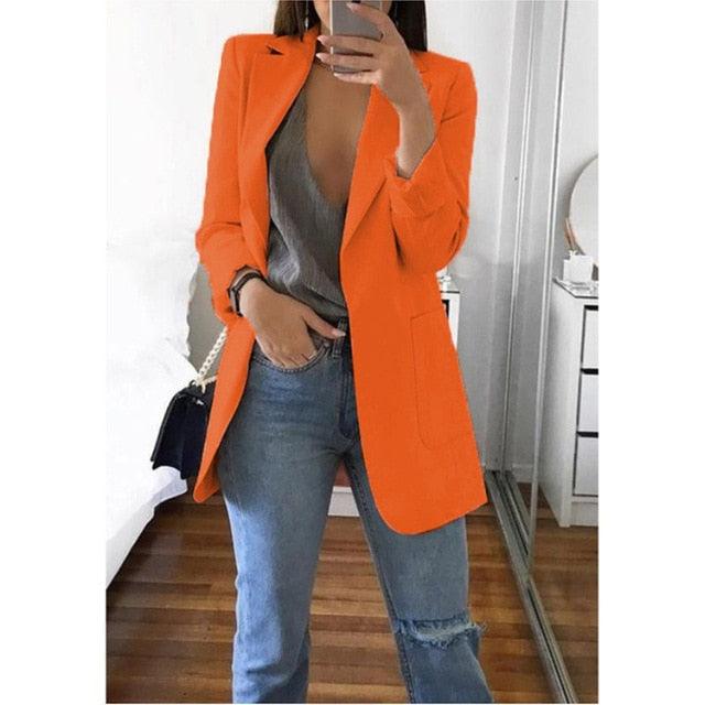 Anokhinaliza Women's Blazer jackets Spring Autumn Casual Plus Size Fashion Basic Notched Slim Solid Coats Office Ladies OutwearChic loosecoat - Viva Vista Store