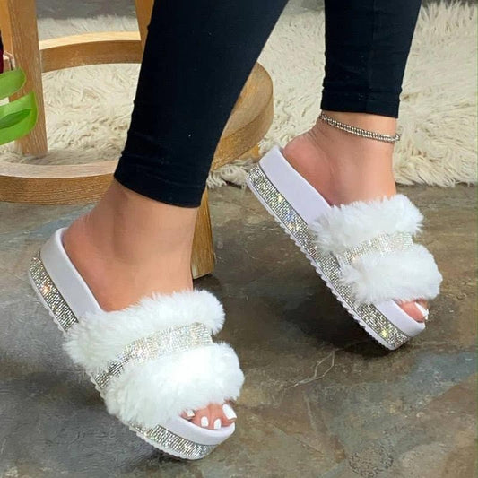 Luxury Fur Rhinestone Slippers for Women - Viva Vista Store