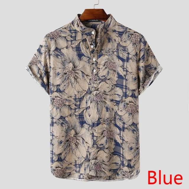 Wiaofellas Mens Printed Camisa Masculina Summer Hawaiian Blouse Men Vintage Shirts Short Sleeve Lapel Camisa Casual Buttons Blusas - Viva Vista Store