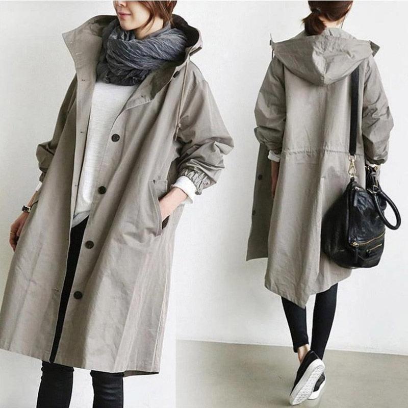 Fashion Womens Trench Coats Hooded Long 2021 Spring Autumn Windproof Lady Female Casual Clothes 8 Color Windbreaker Korean Style - Viva Vista Store