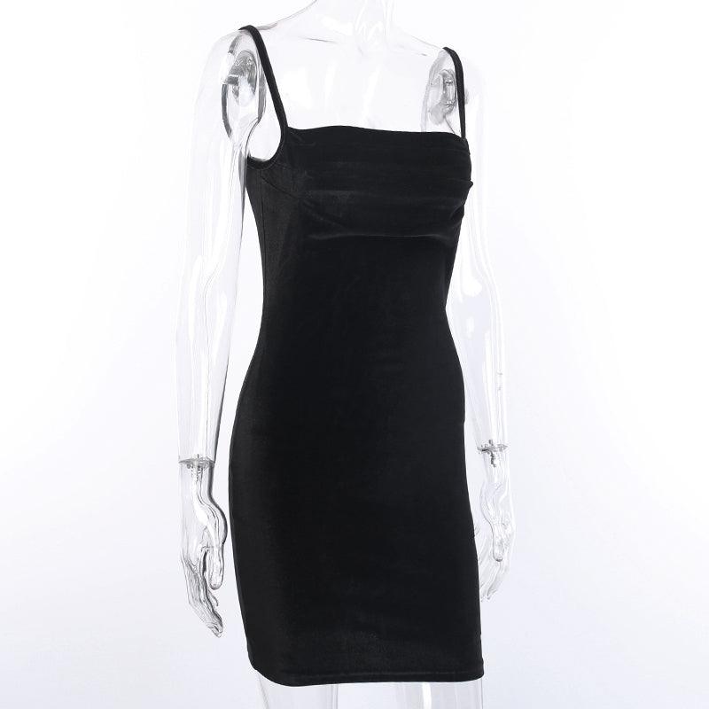 Solid Black Velvet Ruched Mini Dress - Viva Vista Store