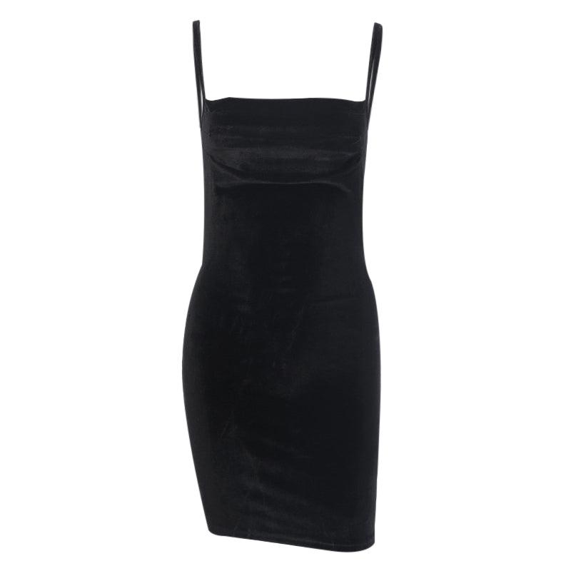 Solid Black Velvet Ruched Mini Dress - Viva Vista Store