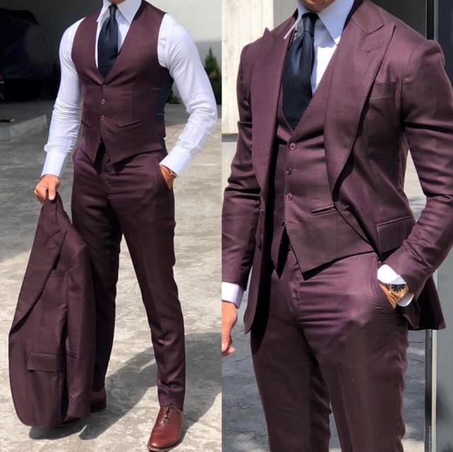 Wiaofellas Classy Wedding Tuxedos Suits Slim Fit Bridegroom For Men 3 Pieces Groomsmen Suit Male Cheap Formal Business  (Jacket+Vest+Pants） - Viva Vista Store