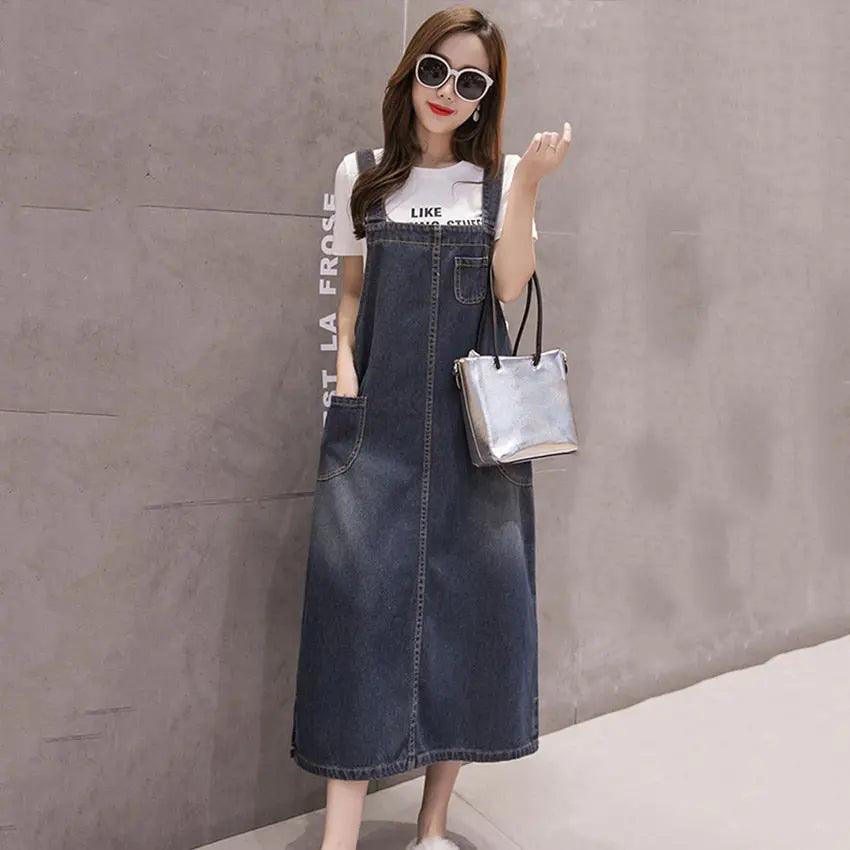 Spring Summer Jeans Dress Women Suspenders Denim Dresses Female Overalls 2021 Korean Casual Long Sundress Robe Femme - Viva Vista Store