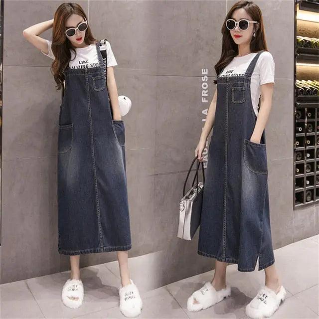 Spring Summer Jeans Dress Women Suspenders Denim Dresses Female Overalls 2021 Korean Casual Long Sundress Robe Femme - Viva Vista Store