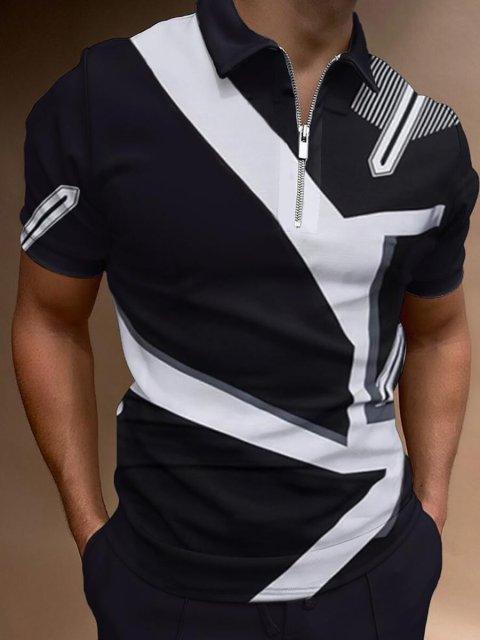 New Summer High Quality Men Polo Shirts High Street Print Casual Short Sleeve Mens Shirts Turn-Down Collar Zipper Polo Shirt Men - Viva Vista Store