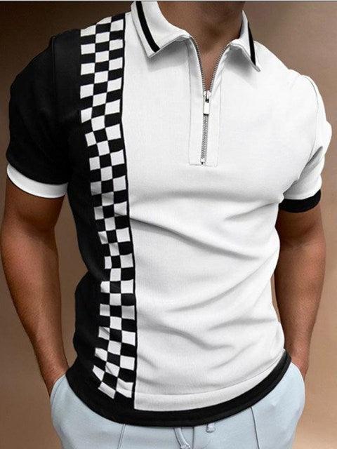 New Summer High Quality Men Polo Shirts High Street Print Casual Short Sleeve Mens Shirts Turn-Down Collar Zipper Polo Shirt Men - Viva Vista Store