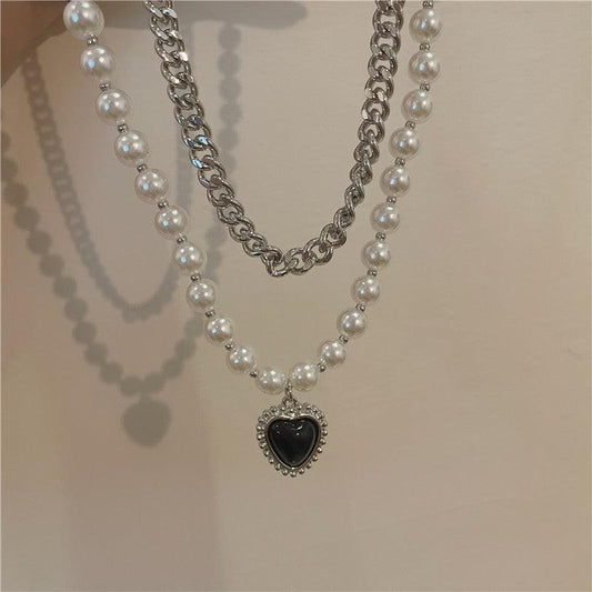 Pearl Chain Heart-Shaped Pendant Necklace - Viva Vista Store